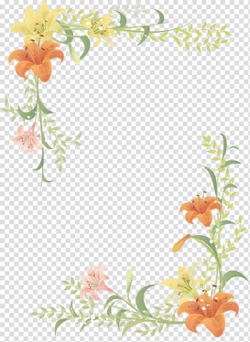 Orange flowers illustration, Floral design Flower frame, Hand-painted flowers border transparent background PNG clipart