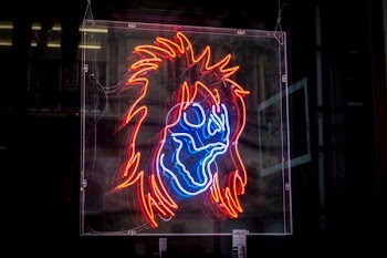 orange hair and blue skull neon light illustration