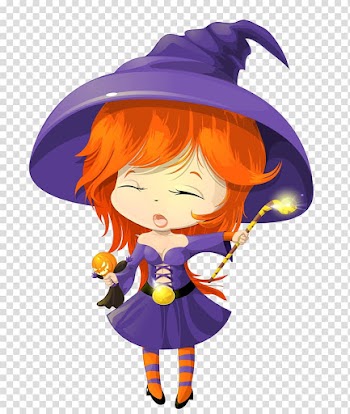 Orange-haired girl witch illustration, Witchcraft , Cute Purple Witch transparent background PNG clipart