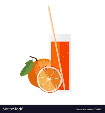 Orange juice in a glass with orange in flat style vector image