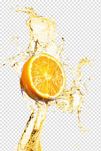Orange juice Lemonade, Orange juice splash decoration design material, sliced citrus fruit transparent background PNG clipart
