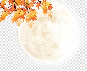 Orange maple leaves and moon illustration, Branch Autumn Leaf , Mid Autumn Festival moon transparent background PNG clipart