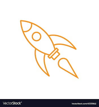 orange rocket line art icon