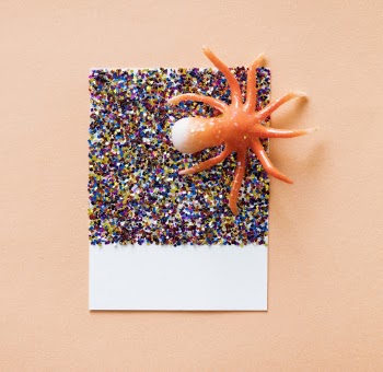 Orange Spider Toy on Glittered Paper