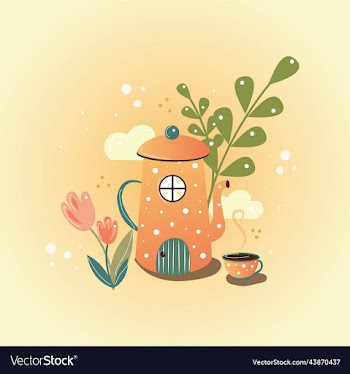 orange teapot in the form of a house and a cup