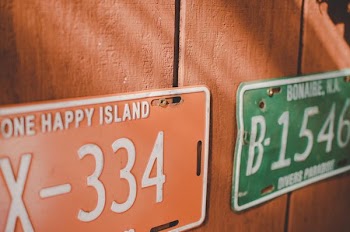 orange X-334 and green B-1546 license plates