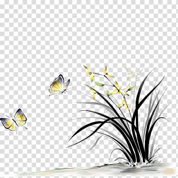 Orchids Phalaenopsis amabilis Ink wash painting Watercolor painting, Ink grass transparent background PNG clipart