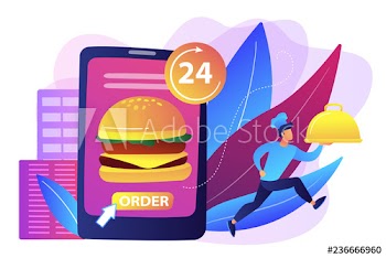 Order huge hamburger on tablet available 24 hours and a cook delivering dish
