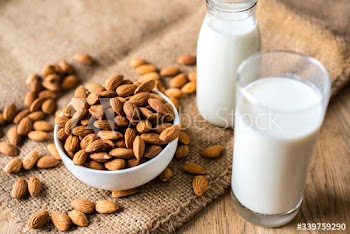 Organic almond milk and almonds