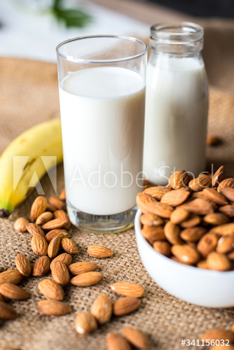 Organic almond milk and almonds