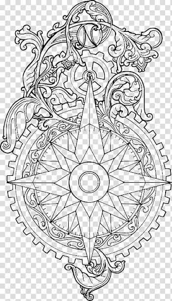 Ornamental Compass Roses ressource , gear and star illustration transparent background PNG clipart