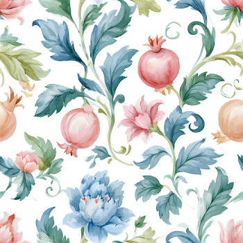 Ornamental Pomegranates and Jacobean Flowers Pattern