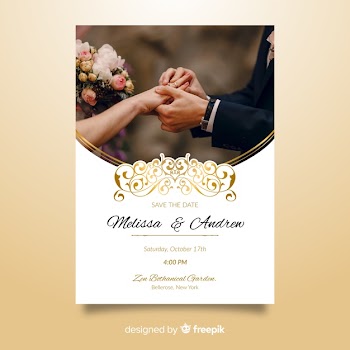 Ornamental wedding invitation template with photo Free Vector