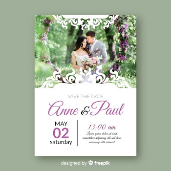 Ornamental wedding invitation template with photo Free Vector