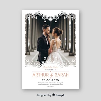 Ornamental wedding invitation template with photo Free Vector