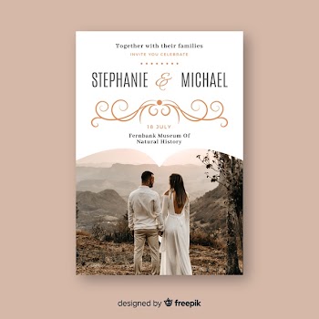 Ornamental wedding invitation template with photo Free Vector