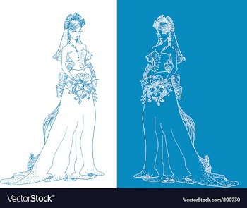 Ornate bride silhouette hand drawing with bow vector image