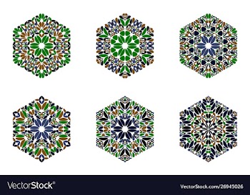 Ornate colorful flower ornament hexagon polygon vector image