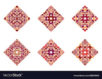 Ornate colorful petal diagonal square symbol vector image