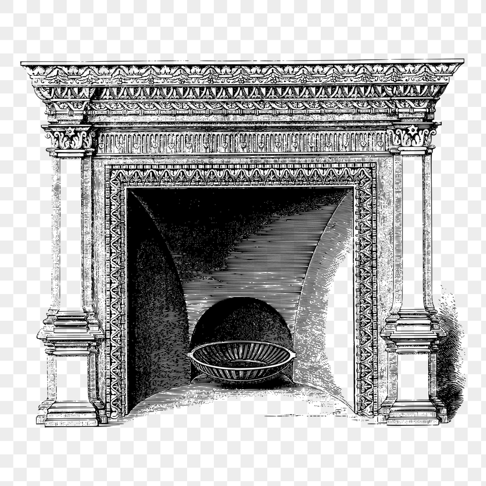 Ornate fireplace png sticker, interior | Free PNG - rawpixel