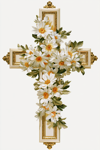 Ornate Floral Cross with Daisies