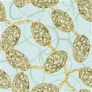 Ornate Gold Chain Links Pattern on Icy Blue Background