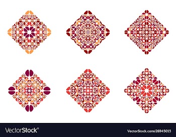 Ornate isolated abstract floral square shape set vector image