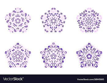 Ornate isolated floral pentagon polygon set vector image