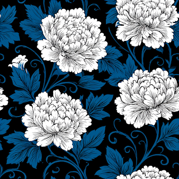 Ornate Peony Floral Pattern on Black