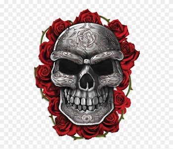 Ornate Skull With Roses - Skulls And Roses Png