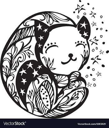 Ornate sleeping kitten silhouette vector image