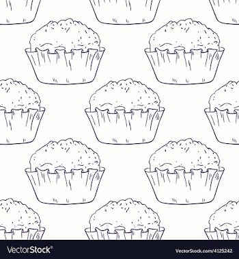 Outline seamless background with muffins vector image