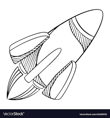 outline space ship rocket isolated on white