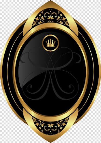 Oval gold and black frame illustration, Hand painted golden crown transparent background PNG clipart