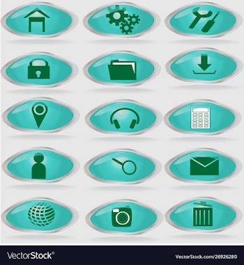 Oval shape web button and icon set vector image