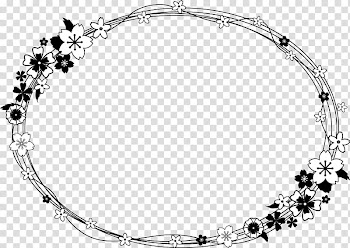 Oval white and black flowers wreath illustration, Black and white , Black lace border round transparent background PNG clipart