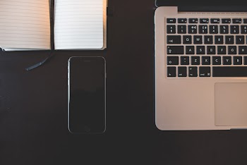 Overhead Laptop Computer, Notebook &amp; Smartphone