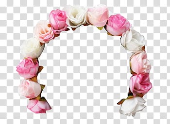 Overlays, pink and white roses wreath transparent background PNG clipart