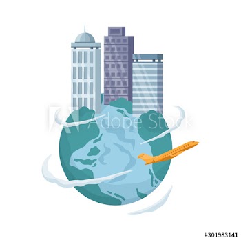 Overpopulation concept, Earth with skyscraper building on the top