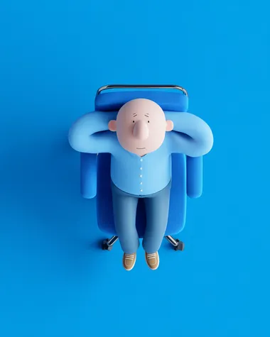 Overthinking Bald Man in Blue Office Overthinking Bald Man in Blue Office