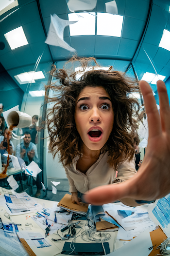 Overwhelmed Office Worker in Chaos