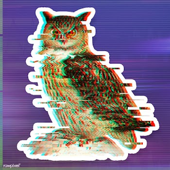 Owl glitch style sticker overlay with a white border | Free  illustration - 2346607