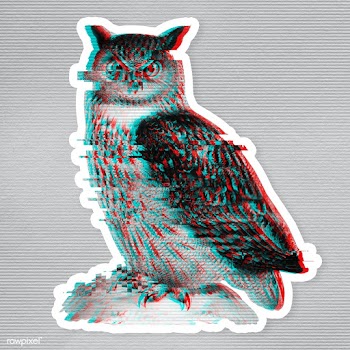 Owl glitch style sticker overlay with a white border | Free  illustration - 2346609