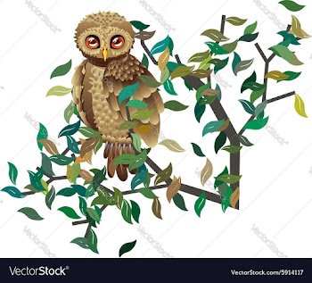 Owl on Branch with Leaves vector image