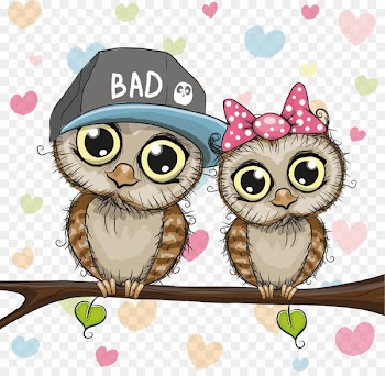 Owls in the Family Cartoon Illustration - Cartoon animals vector material Couple 