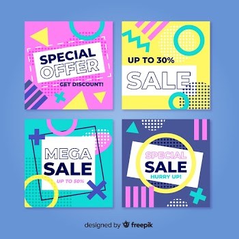 Pack of colorful sales banner memphis style Free Vector