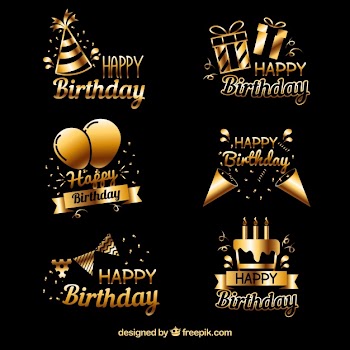 Pack of golden birthday stickers Free Vector
