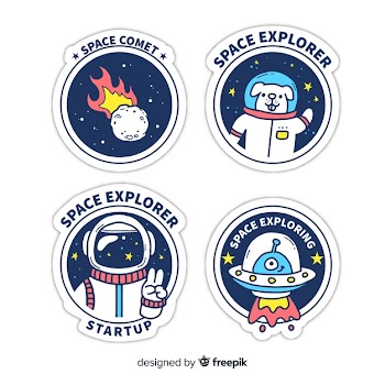 Pack of hand drawn space stickers Free Vector