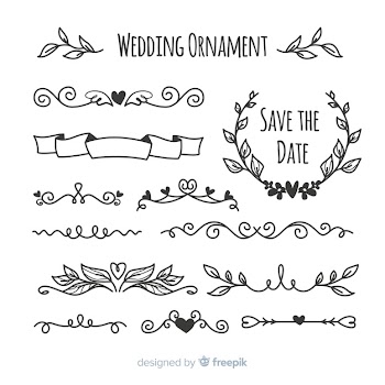 Pack of hand drawn wedding ornaments Free Vector