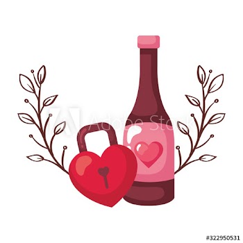 padlock in shape heart with bottle wine design